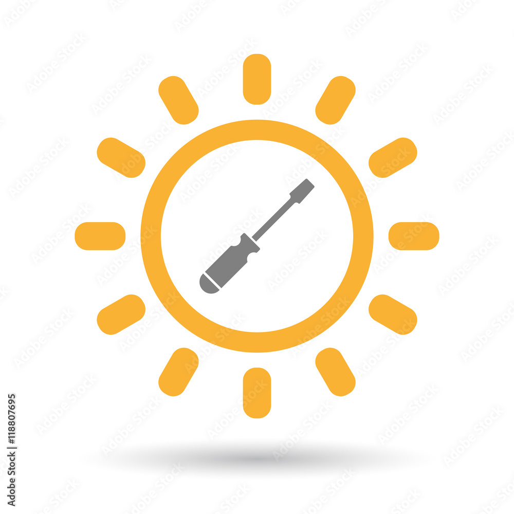 Isolated line art sun icon with a screwdriver Isolated line art sun icon with a screwdriver