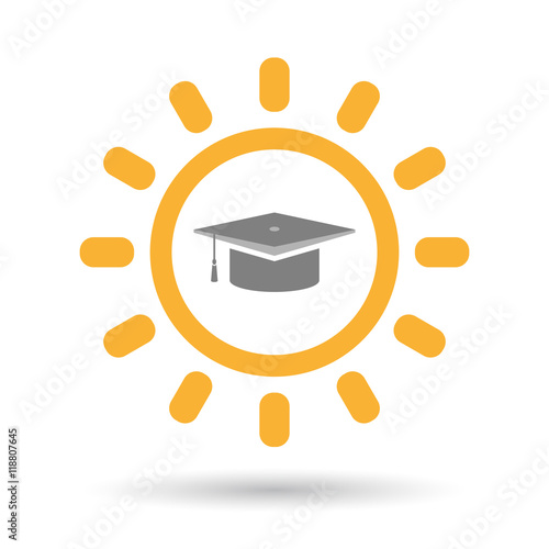 Isolated line art sun icon with a graduation cap