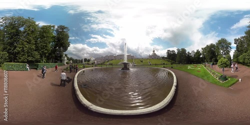 Fountain in Lower Park in Peterhof, Russia, 360 ,4K photo