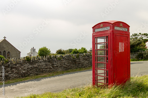 Red telephone booth at the cregneash village Isle of Man