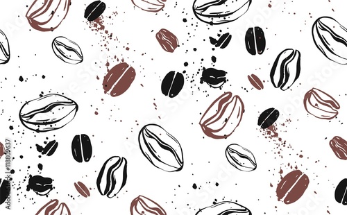 Seamless coffee background with coffee beans