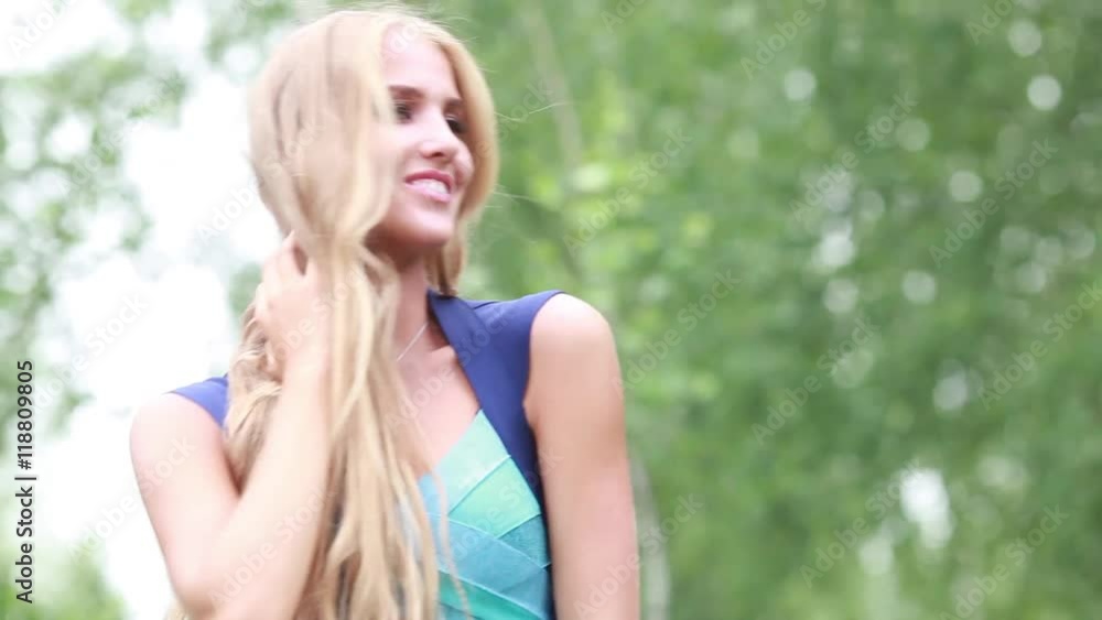 Beautiful happy girl with long thick white hair Beautiful happy girl with long thick white hair