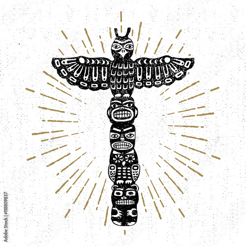 Hand drawn tribal icon with a textured totem pole vector illustration.
