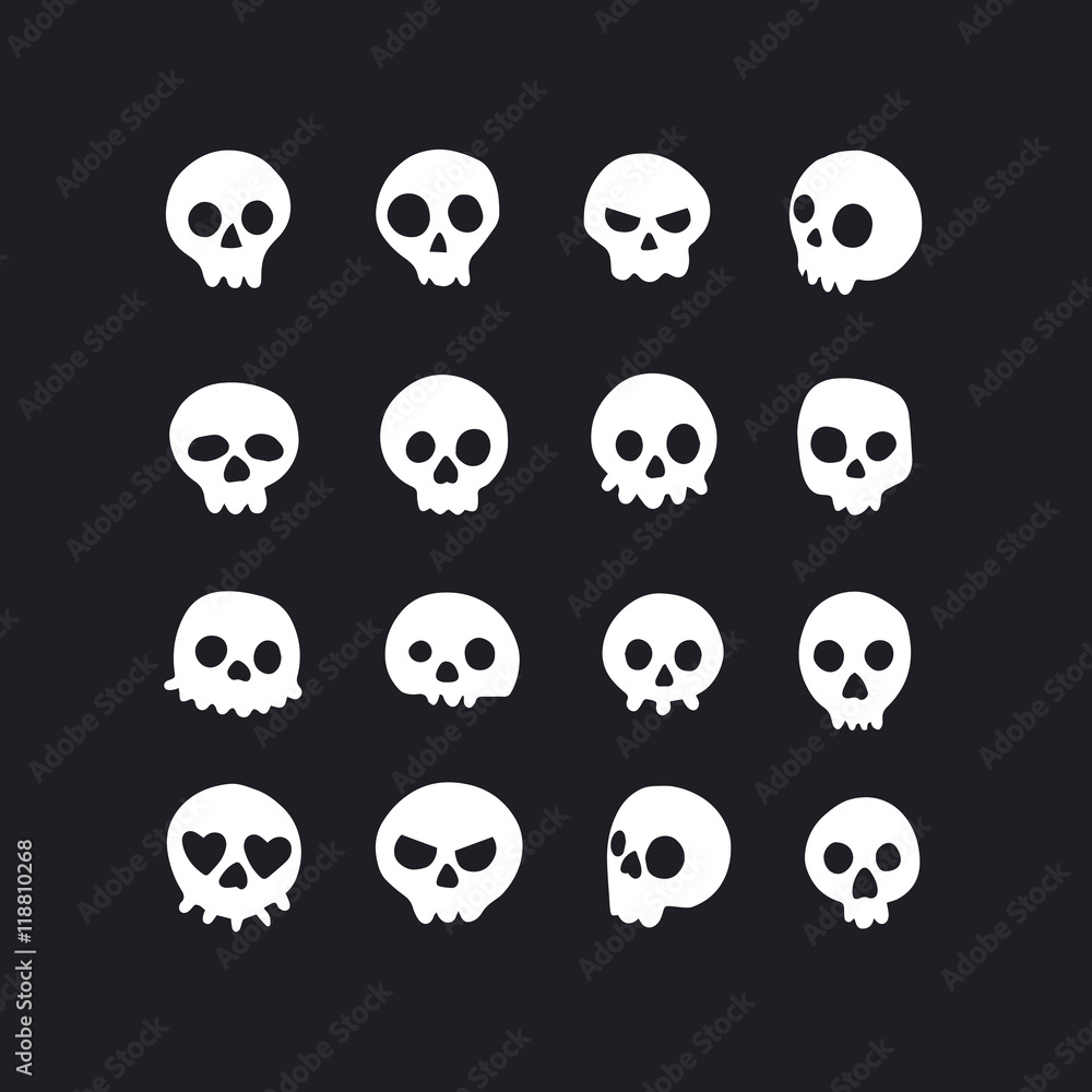 Set of doodle skulls with bones Set of doodle skulls with bones