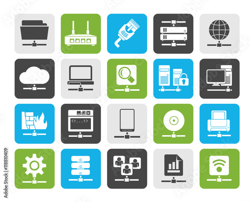 Silhouette Computer Network and internet icons - vector icon set