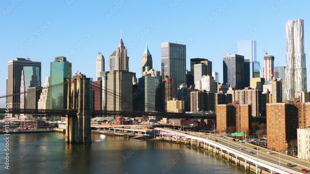 USA. New York City. Manhattan. A Sunny autumn day. Views of the waterfront and Brooklyn bridge USA. New York City. Manhattan. A Sunny autumn day. Views of the waterfront and Brooklyn bridge