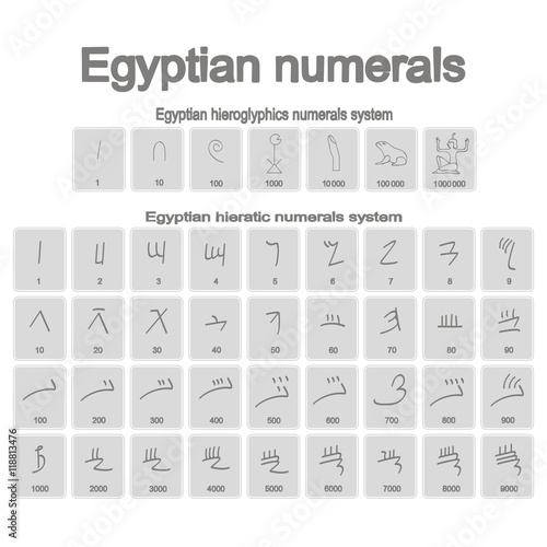 Set of monochrome icons with ancient egyptian numerals for your design