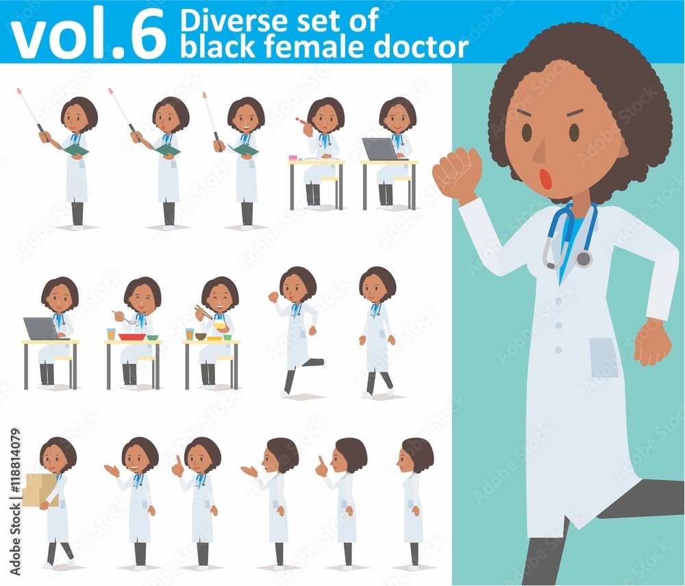 Diverse set of black female doctor on white background , EPS10 vector format vol.6 Diverse set of black female doctor on white background , EPS10 vector format vol.6