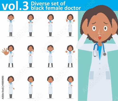 Diverse set of black female doctor on white background , EPS10 vector format vol.3