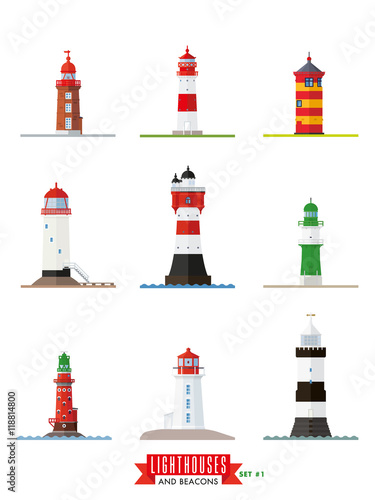Lighthouses Flat design icons set