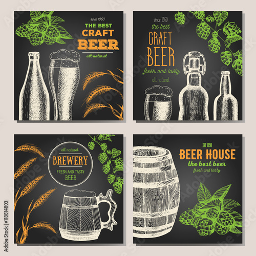 Banner set. Vector illustration in sketch style. Hand drawn beer banners. Line drawing