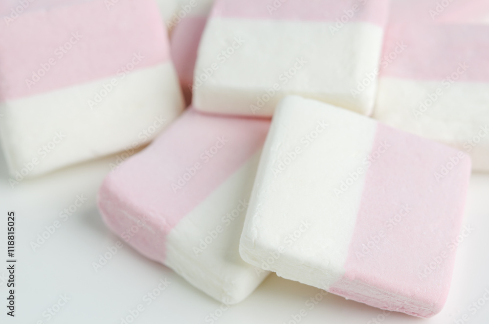 Close up of pink and white marshmallows Close up of pink and white marshmallows