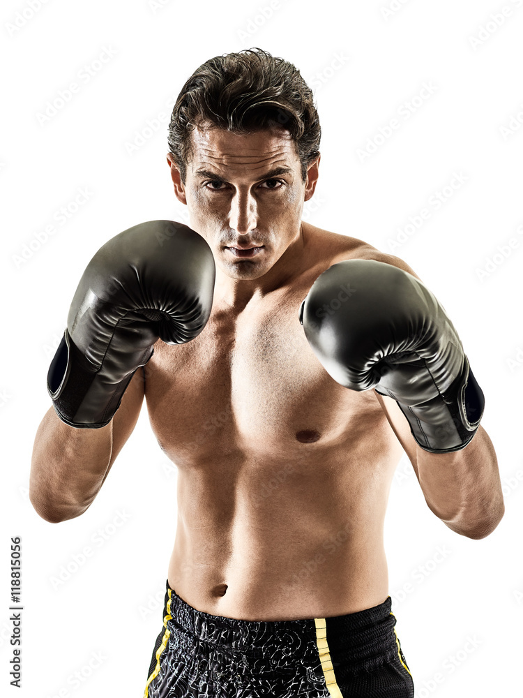 Muay Thai kickboxing kickboxer boxing man isolated Muay Thai kickboxing kickboxer boxing man isolated