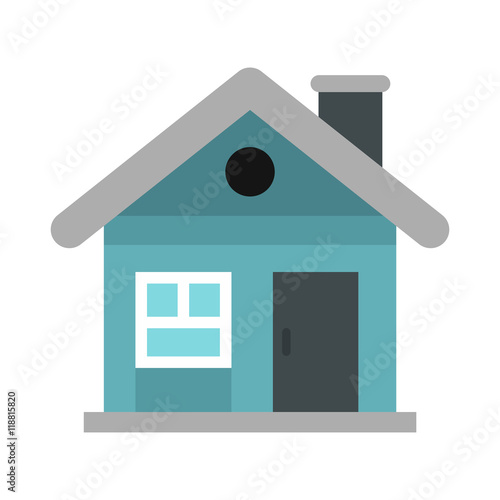 Small blue cottage icon in flat style on a white background