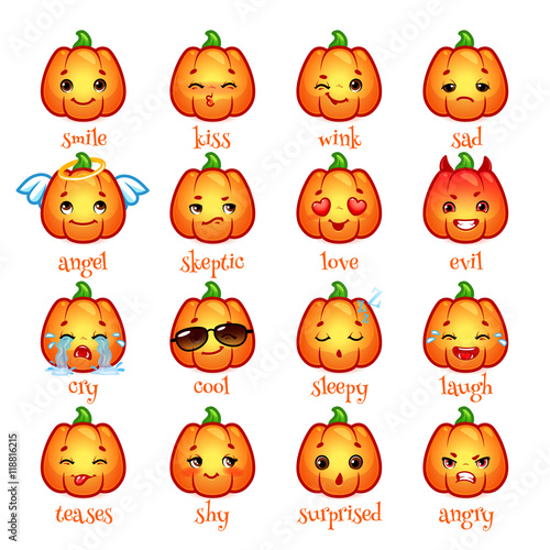 Set of emoticons funny pumpkin.