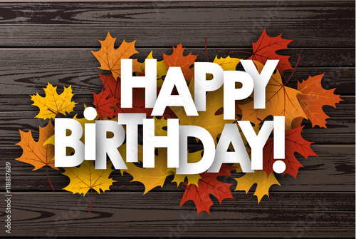 Happy birthday background with leaves.