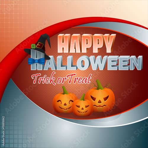 Holiday, design background with pumpkin, stylized 3d text and witch's hat for Halloween, event celebration