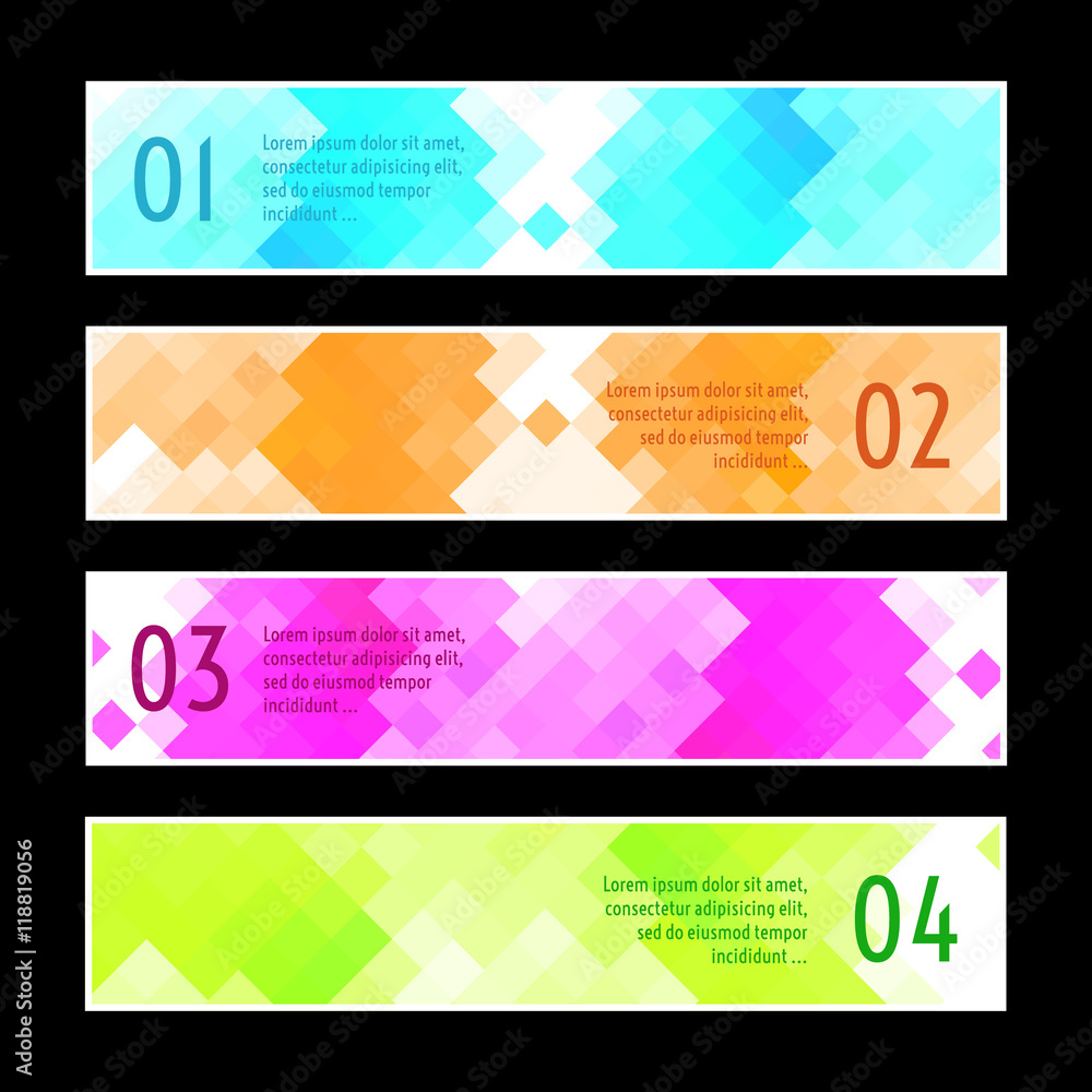 Set of four abstract colorful geometrical banners. Background collection for web design. EPS 10 vector.