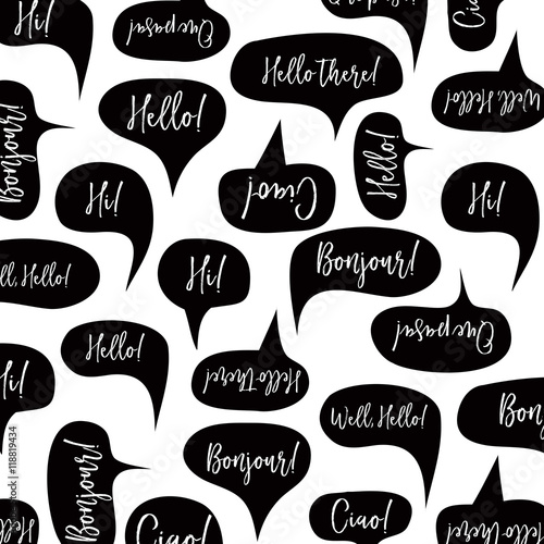 Speech bubbles with "Hello" on different languages