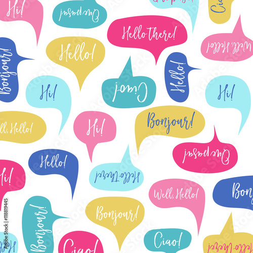 Speech bubbles with "Hello" on different languages