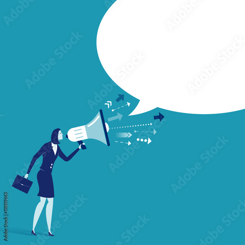 Advertising. Businesswoman communicates through a megaphone. Concept business illustration