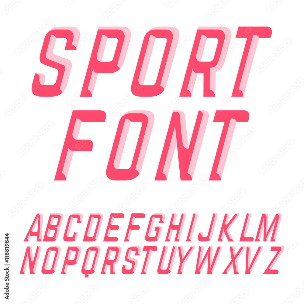 Beveled sport style font. Vector illustration typeface.
