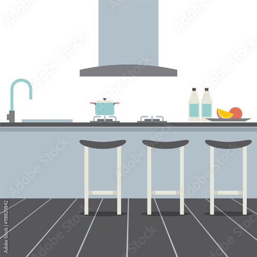 Modern Flat Design Kitchen Interior Vector Illustration