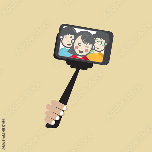 Monopod Selfie Self Portrait Tool For Smartphone Vector Illustration