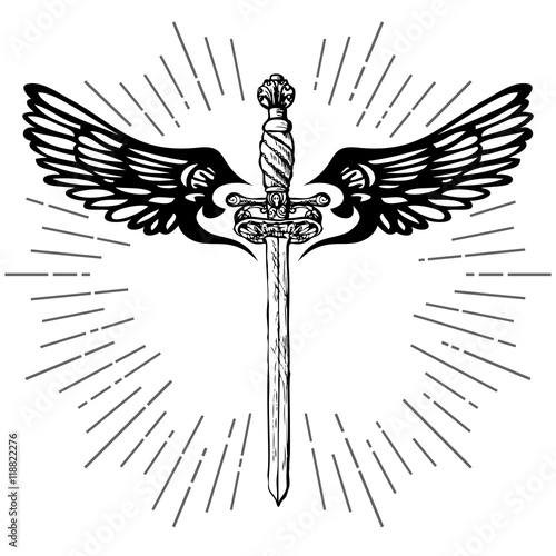 Sword And Wings Tattoo Style