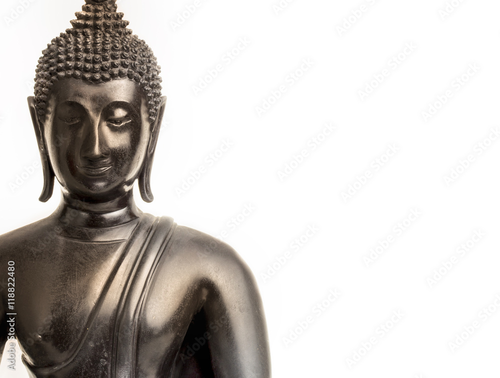 Black Buddha portrait on white background