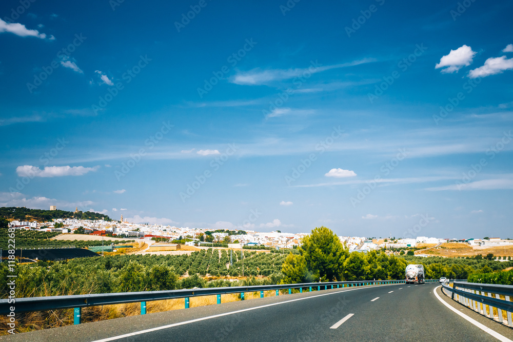Beautiful Asphalt Freeway, Motorway, Highway In Andalusia, Spain