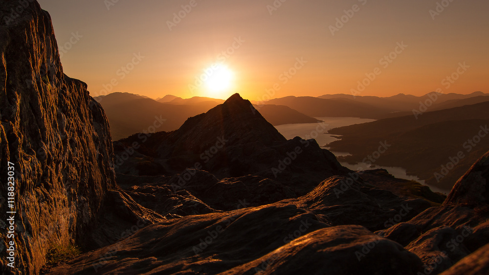 Sunset light mountain landscape