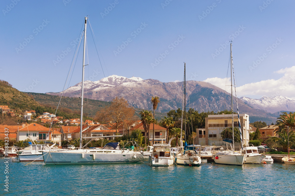 View of Lovcen mountain from Tivat city. Montenegro