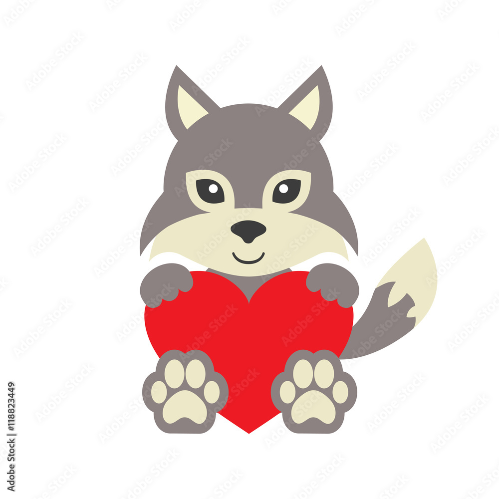 cartoon wolf and heart