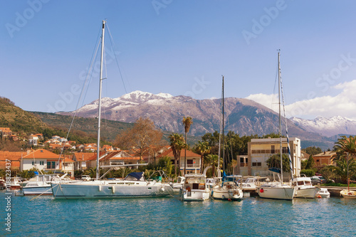 View of Lovcen mountain from Tivat city. Montenegro