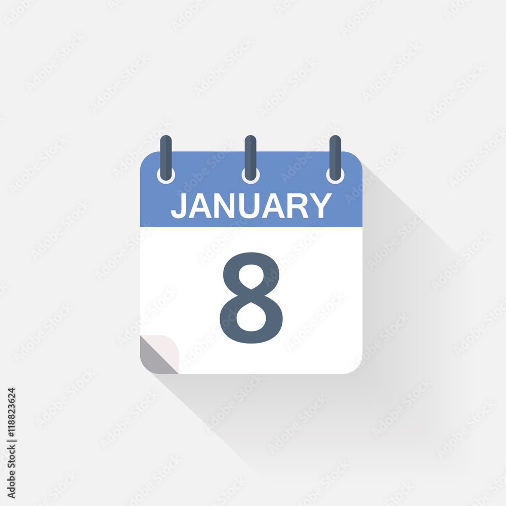 8 january calendar icon on grey background 8 january calendar icon on grey background
