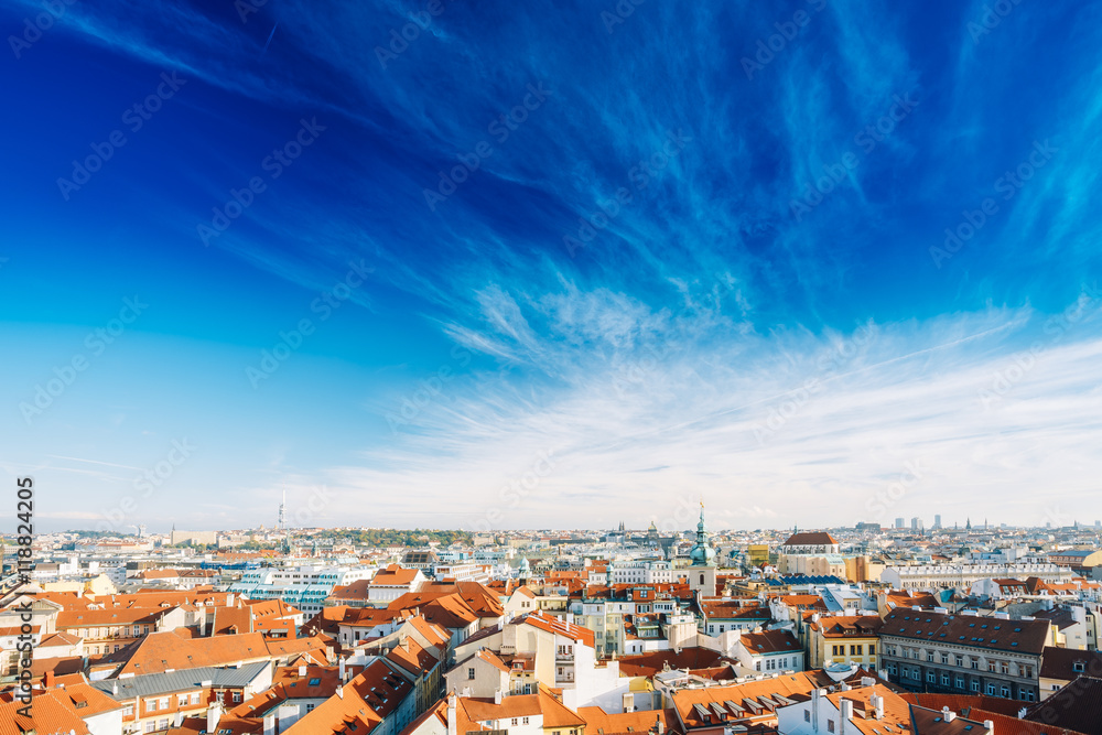 Cityscape Of Prague, Czech Republic. View From Viewpoint On Old Hall Tower