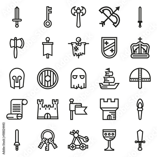 MEDIEVAL icon set of outline icons