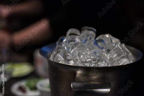 bucket with ice cubes