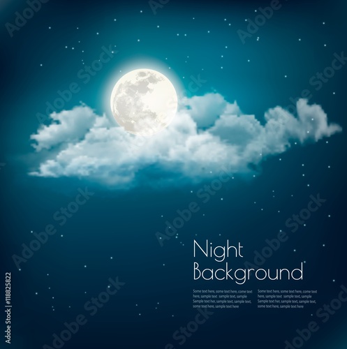 Night nature sky background with cloud and moon. Vector.