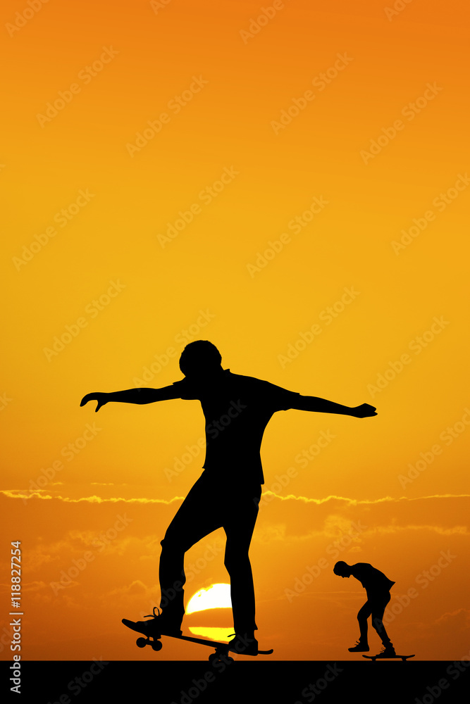 skateboarder at sunset
