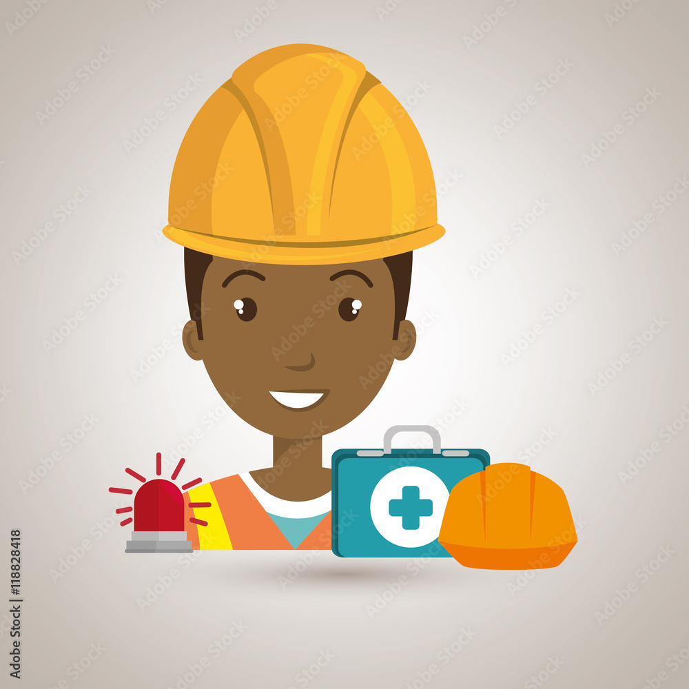 worker kit aid helmet icon vector illustration design