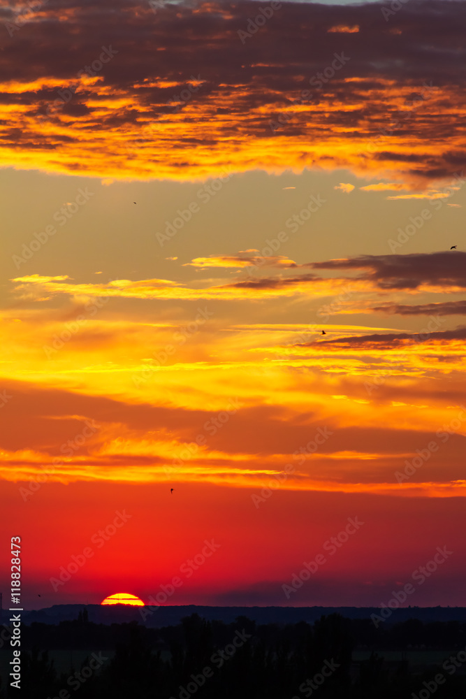 Sunset sun and clouds, sunrise nature background Sunset sun and clouds, sunrise nature background