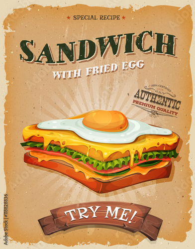 Grunge And Vintage Sandwich With Fried Egg Poster
