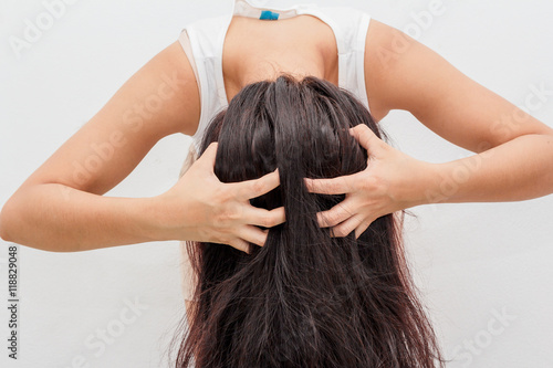 Women itching scalp photo