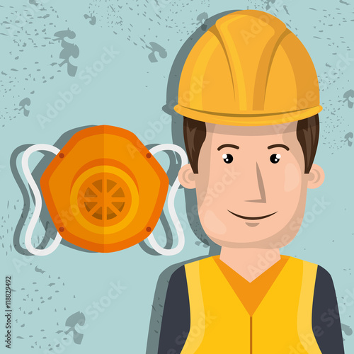 man worker protection tools icon vector illustration design