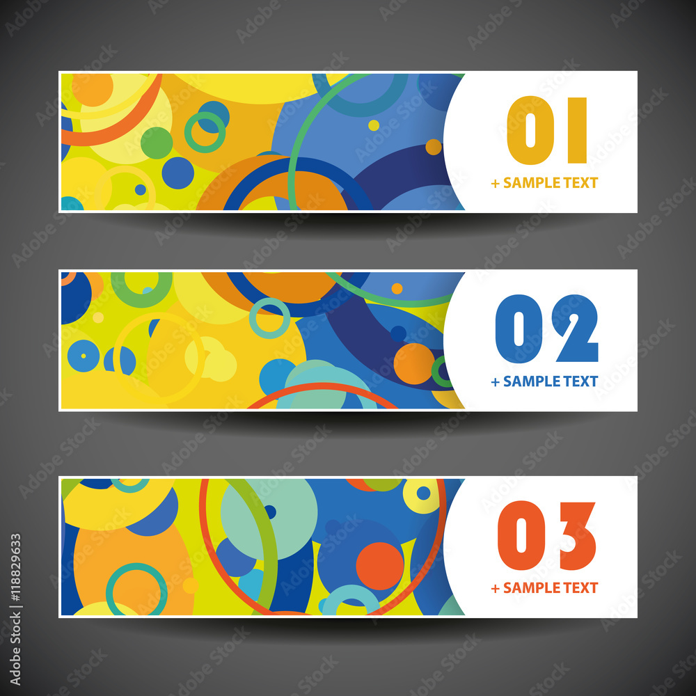 Colorful Vector Set of Three Header Designs with Dots and Circles