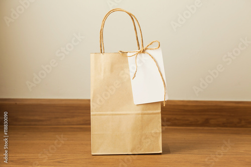 Empty shopping bag with card attached - ready for adding text and graphics