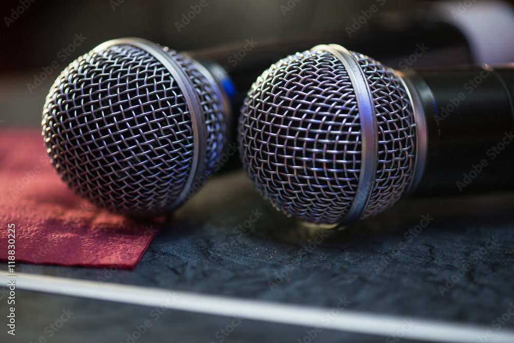 Obraz premium Closeup of audio microphones