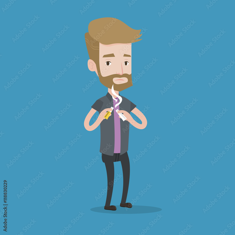 Young man quitting smoking vector illustration. Young man quitting smoking vector illustration.